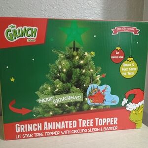 Grinch Animated Tree Topper with Green Star